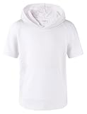 Spring&Gege Boys Light Weight Short Sleeve Hoodie Casual Solid Pullover Hooded T-shirt with Pocket, White, 11-12 Years