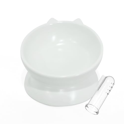 Lukitas ペットボウル ペット食器 脚付きフードボウル 高さがある 餌入れ 餌皿 陶器 猫 犬 傾斜 猫耳 斜め 可愛い おしゃれ 猫ニキビ防止 吐き戻し防止 首や腰への負担軽減(ホワイト)