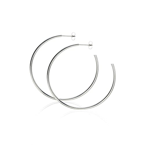 TGNEL Titanium Earrings Hoops | Polished Thin Open C Hoop Earrings Titanium for Women Men Sensitive Ear 9mm-50mm