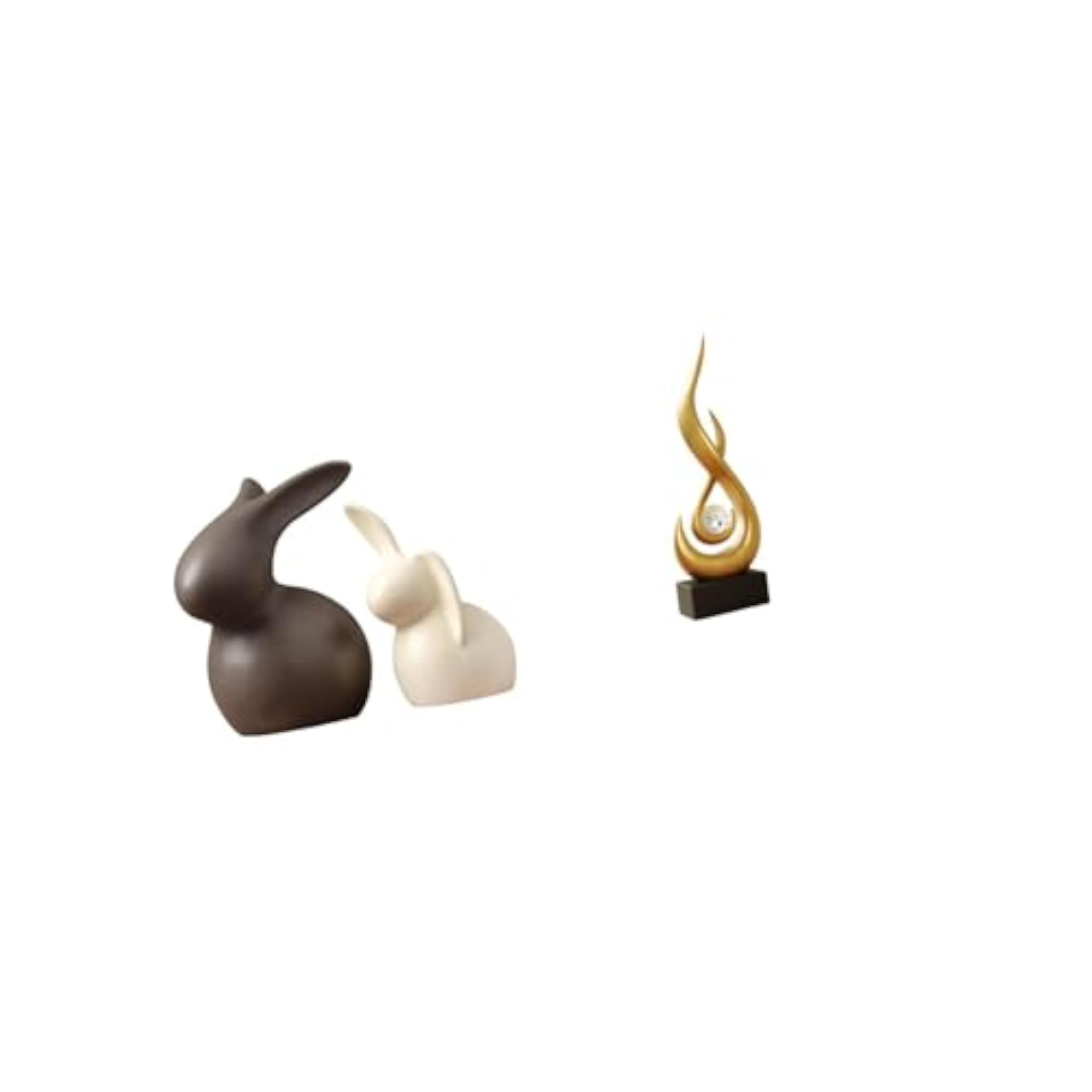 Ceramic Bunny and Abstract Fire Statue Set, Easter Decor