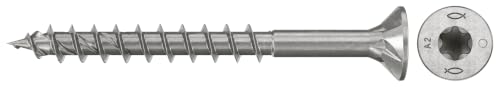 fischer Spanplattenschraube PowerFast II CTP 4,5 x 45 A2 200, Senkkopf, Innenstern-TX-Aufnahme, Teilgewinde, Edelstahl A2… – Ansicht 1