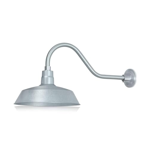 Image of 14in. Galvanized Finish Outdoor Gooseneck Barn Light Fixture With 22in. Long Extension Arm - Wall Sconce Farmhouse, Vintage, Antique Style - UL Listed - 9W 900lm A19 LED Bulb (5000K Cool White)