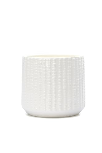 Arktiva Ceramic Planter Pot with Drainage Hole, 5 Inch Dia, Indoor and Outdoor, Home Patio Garden, Plants Flower Succulent, Textured Round (White)