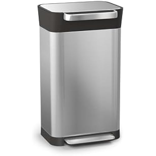 Joseph Joseph Intelligent Waste Titan Trash Can Compactor with Odor Filter, Compacts up to 3x trash, 30L/7.9 Gallons, Stainless Steel