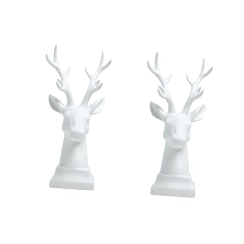 Décoration tête de cerf bois animal : lot de 2 ornements muraux en céramique