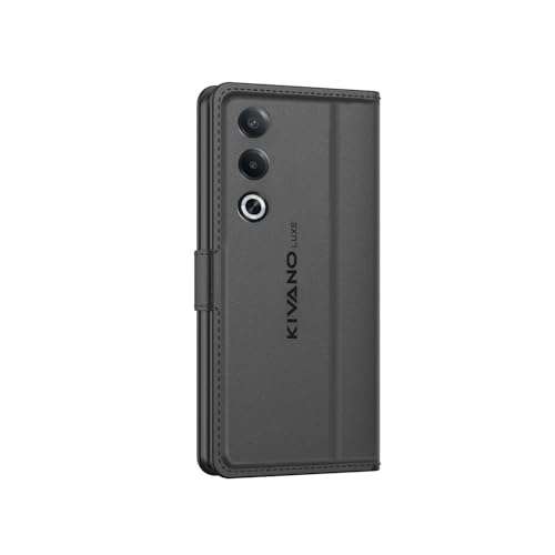 Image of KIVANO LUXE Compatible for Oppo K12x 5G / Oppo A3 Pro 5G Luxury Handmade Leather Magnetic Flip Folio Case | Card Holder & Kickstand | Slim Protective Cover | Unisex - Black