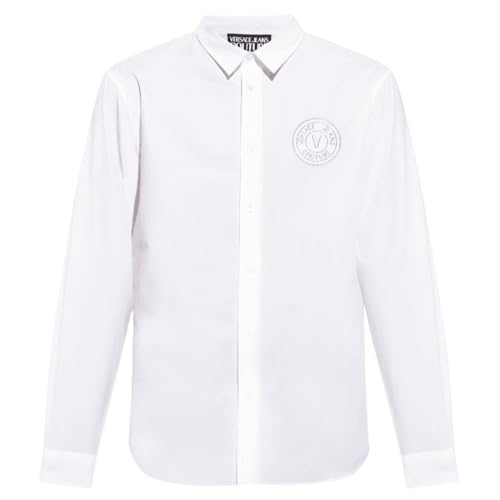 VERSACE JEANS COUTURE Cotton Printed V-Emblem Logo White/Gold Shirt M