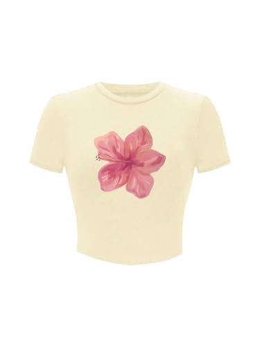 Girl's Floral Crop Tops Short Sleeve Summer T-Shirt Crew Neck Graphic Tees
