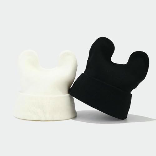 Gorro de punto con orejas de vaca bonitas, jersey de lana blanco de mujer 5