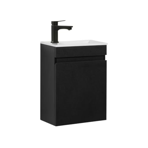 Kometmöbel Gäste-WC Waschtisch Set 40 cm Vormontiert Klein Waschbecken mit Unterschrank (Schwarz 40cm, Ohne Wasserhahn)