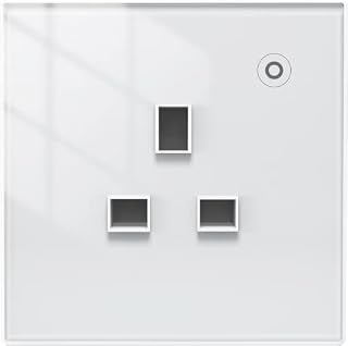 MOES WiFi Smart Socket, Tuya Wall Outlet Glass Panel 16Amp 250V 86mm, Compatible with Smart Life App, Alexa Google Home, with Remote Control, White