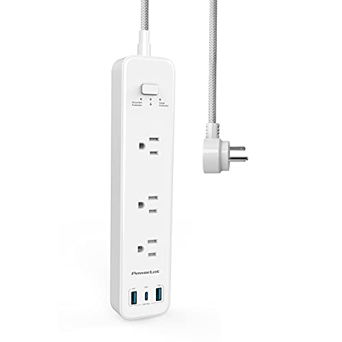 Power Strip, PowerLot USB Power Strip Surge Protector, 3 Outlets & 32W USB (1 USB C& 2 USB A) PD Power Strip with Extension Cord 5ft, ETL Flat Plug Power Strip with USB for Home, Office,and Dorm Room