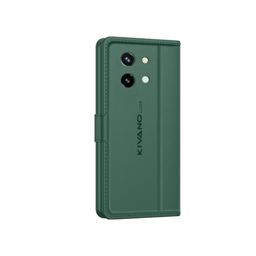 Image of KIVANO LUXE Compatible for Vivo Y58 5G Luxury Handmade Leather Magnetic Flip Folio Case | Card Holder & Kickstand | Slim Protective Cover | Unisex - Green