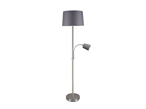 Moderne Stehleuchte mit Leselampe in Silber matt mit Stoffschirm Ø40cm in Grau
