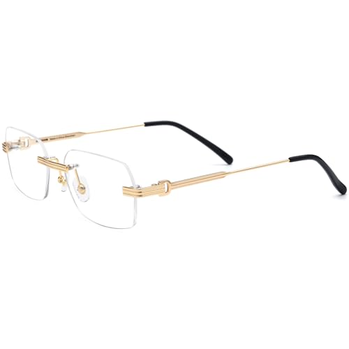 Image of HEPIDEM Vintage Style Rimless Rectangular Metal Eyeglasses for Men,New Frameless Square Optical Glasses Frame