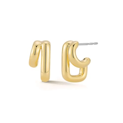 Image of Obidos 14K Gold Plated Illusion Stud Earrings for Women | Triple Huggie Hoop Earrings for One Hole| Trendy Simple Hypoallergenic Fashion Accessories Gold Jewelry Gifts for Womens