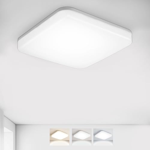 BrightFly LED Square Ceiling Light 20x20cm, 20W 2300LM, 3 Colour Temperatures (3000K/4000K/6500K), IP54 Waterproof Flush Mount for Bathroom Kitchen Toilet Hallway Porch