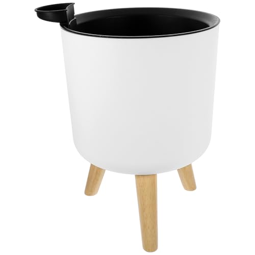 Pot de fleurs blanc design moderne avec support bois élégant