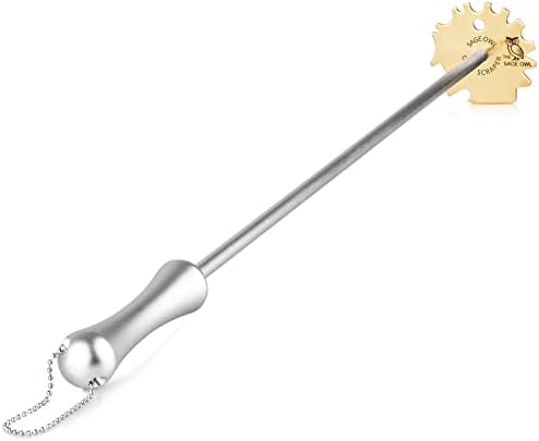 The Sage Owl Grill Scraper Cleaning Tool with Long Handle - for Hot Grates. Brass 5 in 1 Grill Cleaner with a 17" Long Handle, Works with Most Any Design, Brand and Style of Grill