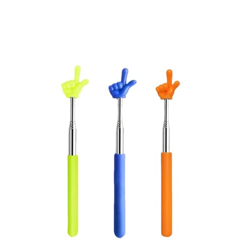 伸縮式教師ポインター 滑り止めグリップ 教室・会議用指し棒 教室 幼稚園 研修 黒板 収納便利 教育・ビジネス用品 握りやすい かわいい手のデザイン 小型 (ブルー/オレンジ/イエロー) 3本セット 20-68cm