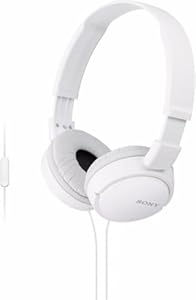 Sony MDR-ZX110AP Wired Overhead Headphones with Microphone, Neodymium Dynamic Drivers, Swivel Fold Design - White