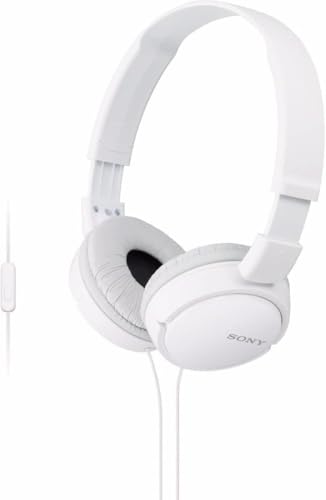 Sony MDR-ZX110AP Wired Overhead Headphones with Microphone, Neodymium Dynamic Drivers, Swivel Fold Design - White