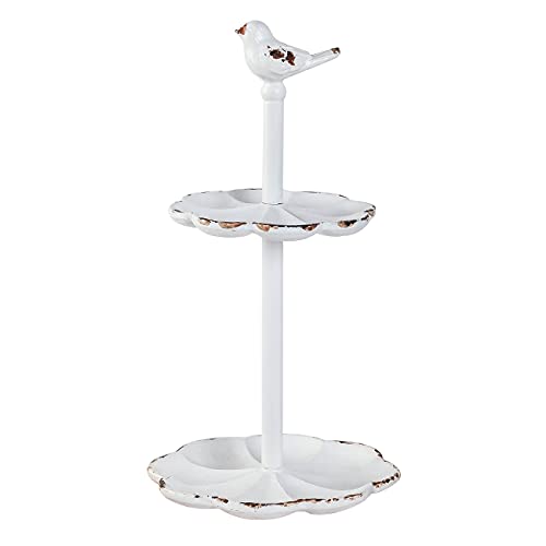 Soffee Design Vintage Jewelry Tray Rustic 2 Tiered Metal Tray For Ring Earring Necklace Holder Storage, Accessories Display Organizer Tray, Garden Flower Shape Tray Distressed Antique White #TOP20
