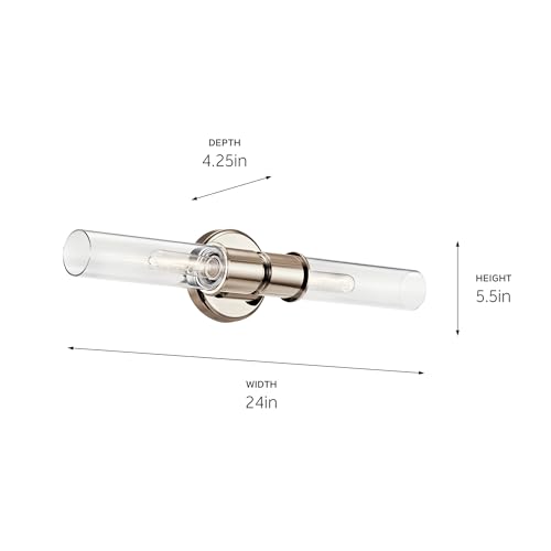Image of Kichler Aviv 2-Light Wall Sconce, Modern Light with Clear Glass in Polished Nickel, for Bedroom, Laundry Room, Kitchen or Hallway (24 inch x 5.5 inch), 52654PN