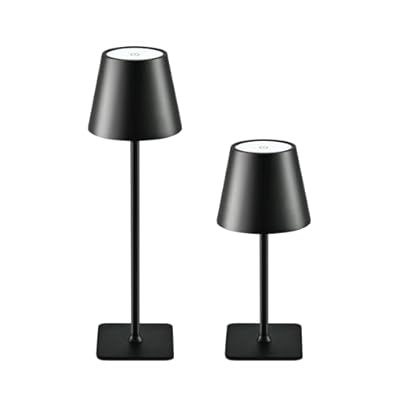 Lsoppn 2-Pack Rechargeable Cordless Table Lamps, Battery-Operated Wireless Minimalist Table Lamp, 3 Colors Stepless Dimming LED Adjustable Height Table Lamp for Dining/Bedside/Camping (2, Black)