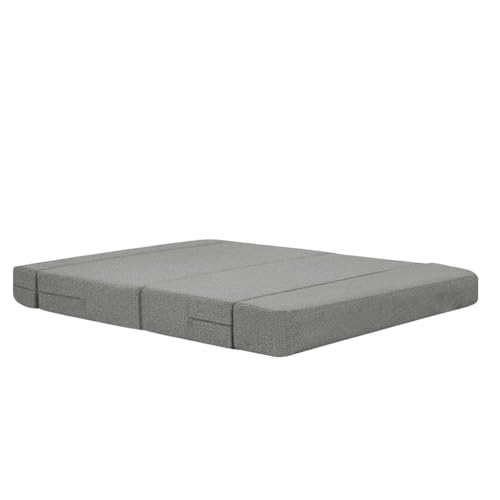 Image of Modern Jute Fabric Sofa Cum Bed with Cushion | 1-Seater Convertible Sleeper Sofa | Space Saving Folding Couch for Living Room, Bedroom & Guest Room-Grey
