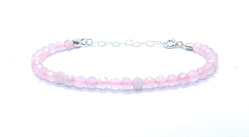 Bracciale in quarzo rosa, pietre naturali semipreziose di spessore 4 mm, catena in argento regolabile da 16cm a 19cm.