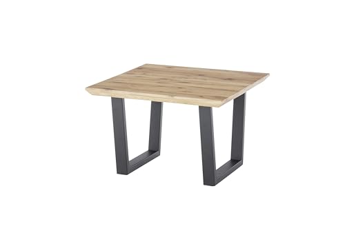 möbelando Couchtisch >ASOLA< quadratisch 70x70 cm mit Eiche furnierter Tischplatte, geölt, Schweizer Kante und schwarzem Metall-T-Gestell – modernes Design, hochwertige Materialien