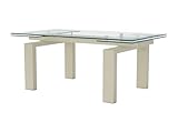 table verre extensible but **L’élégance du verre, la robustesse en plus** : Le verre trempé résiste aux chocs sans perdre sa pureté visuelle., **Une base forte au service du style** : Le piètement en métal assure une stabilité fiable au design moderne., Matériaux haut de gamme, Extra-large pour accueillir de grandes réceptions