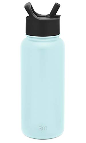 Simple Modern Garrafa térmica de água isolada com tampa de canudo, 1 litro, reutilizável, boca larga