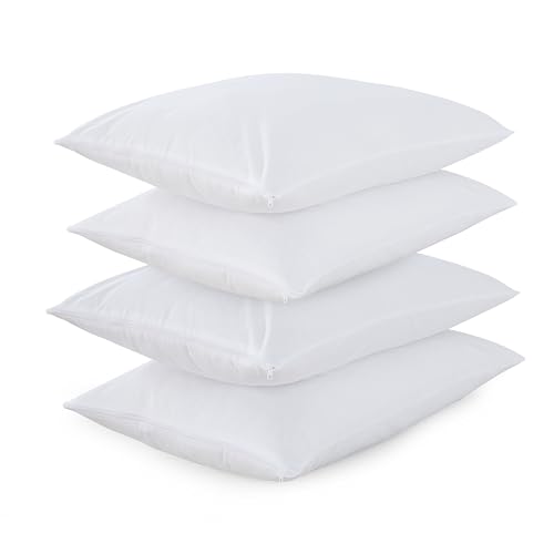 Pack of 4 100% Cotton, Anti allergenic pillow protectors with Zip Color White Standard Size 74x48 cm