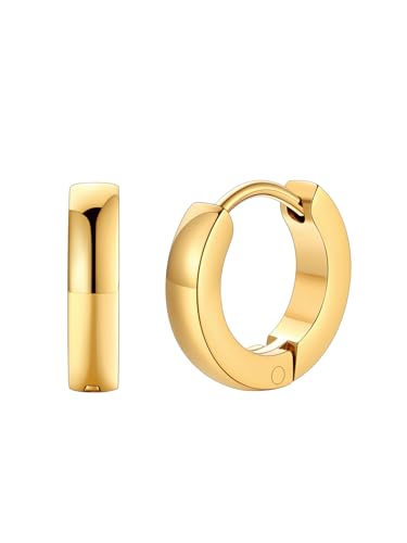FaithHeart Stainless Steel Gold Hoop Earrings for Men - Hypoallergenic Small Gold Huggie Hoop Earrings Lightweight Sleeper Earrings Waterproof Cartilage Piercing Jewelry Gift 7/9/12/14/16mm