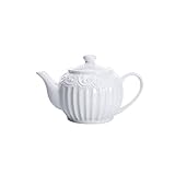 Cerámica Tetera Tetera Tetera Ensueño Hermosa Lindo Blanco puro Delicado Pequeño Retro Diseño en relieve Estilo inglés Té de la tarde Té negro Cafetera