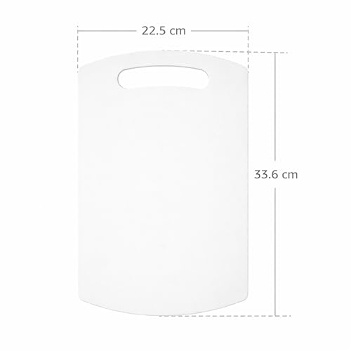 Image of SNKM - Chopping Cutting Board Plastic | with Handle | for Vegetables, Fruits, Meat, Fish, Cheese & Bread | Premium Food Grade, 100% BPA-Free, Dishwasher Safe | Medium, White, Set of 1