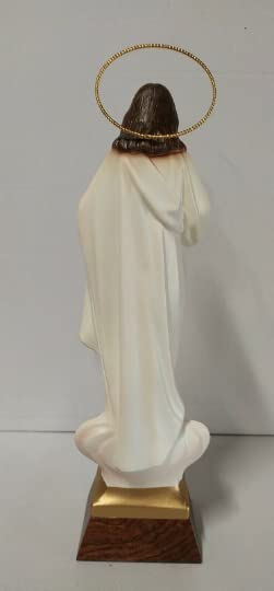 ArteSacraCaravaggio Statua di Gesù Sacro Cuore cm 37 all'aureola (14,56 inches) in vetro resina, con occhi in vetro decorata a mano di produzione artigianale