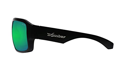 BOMBER Polarized Safety Sunglasses for Men, Mega Bomb Matte Black Frame with Green Mirror Polarized Lens z87 with Non Slip Foam Lining - M111GM4