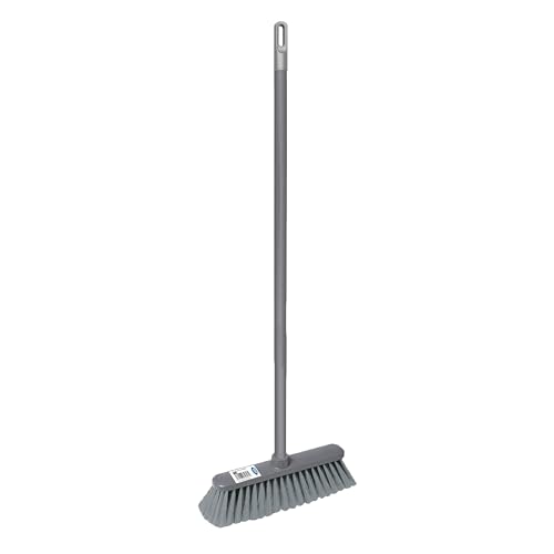 HOMESHOPA Sweeping Broom Brush, Floor Scrubbing Brush with Long Handle, Soft Bristle Cleaning Scrubbing Brush for Kitchen/Bathroom, Deck, Patio, Laminate, Vinyl or Wooden Floor (Grey)
