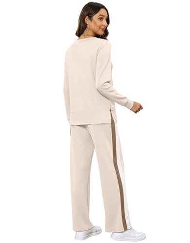 Image of OFEEFAN Women's 2 Piece Lounge Set Travel Airport Outfits Side Slit Tracksuit Wide Leg Loungewear Baggy Comfy Sweatsuit S-3XL