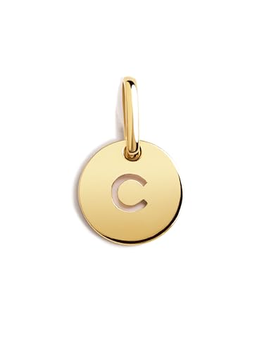 SINGULARU - Mini Medallion Letter. Colgante Inicial en Plata de Ley 925 con Acabado Baño de Oro de 18 Kt. Combinable con Collar. Joyas para Mujer. Letra C