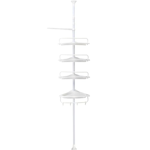 Crystals 4-Tier Corner Shower Caddy – Adjustable Telescopic Bathroom Organizer, 95-300 cm Corner Shower Shelf, Space-Saving Storage for Toiletries, Durable Design (White) - 8