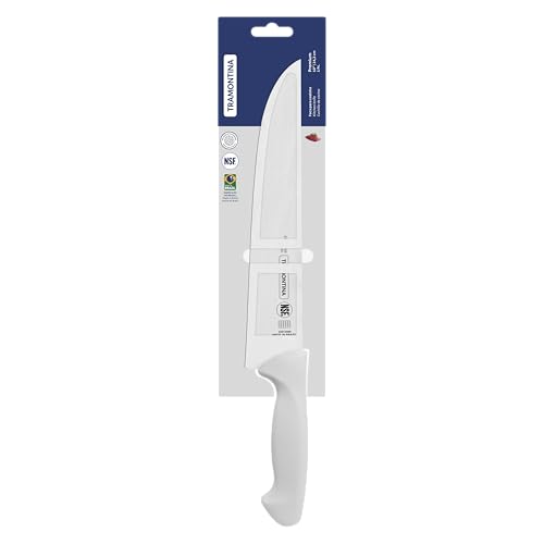 TRAMONTINA Premium 10-Inch Kitchen Knife – Stainless Steel Blade & White Polypropylene Handle – Heat-Treated Edge for Cutting Raw, Roasted & Cooked Meats, Dishwasher Safe