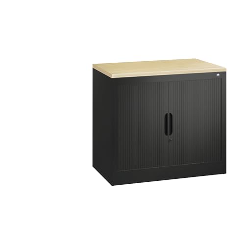 C + P Möbelsysteme C+P | Armoire à Rideaux à Lames Verticales | h x l x p 720 x 800 x 420 mm | 1 Tablette | 1,5 Hauteur classeurs | Gris Noir