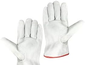 Premium White Leather Work Gloves | Cowhide Driver Gloves for Construction, Gardening, Farming, and Utility Use | Durable & Comfortable