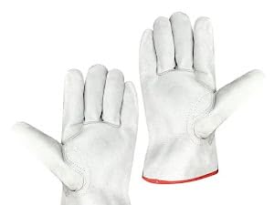 Premium White Leather Work Gloves | Cowhide Driver Gloves for Construction, Gardening, Farming, and Utility Use | Durable & Comfortable