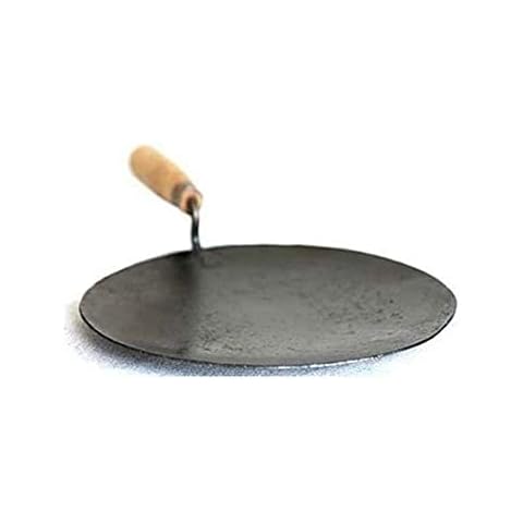 radhna Indian Traditional Indian 12 inch Iron Tawa Cookware Roti Maker chapati Maker Kitchen Tool Iron Tava with Wooden Handle Cover