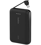 Belkin モバイルバッテリー(10000mAh, 20W, USB-Cケーブル内蔵) 最大20W PD高速充電対応 PPS対応 iPhone&Androidスマホ対応 2台同時充電 